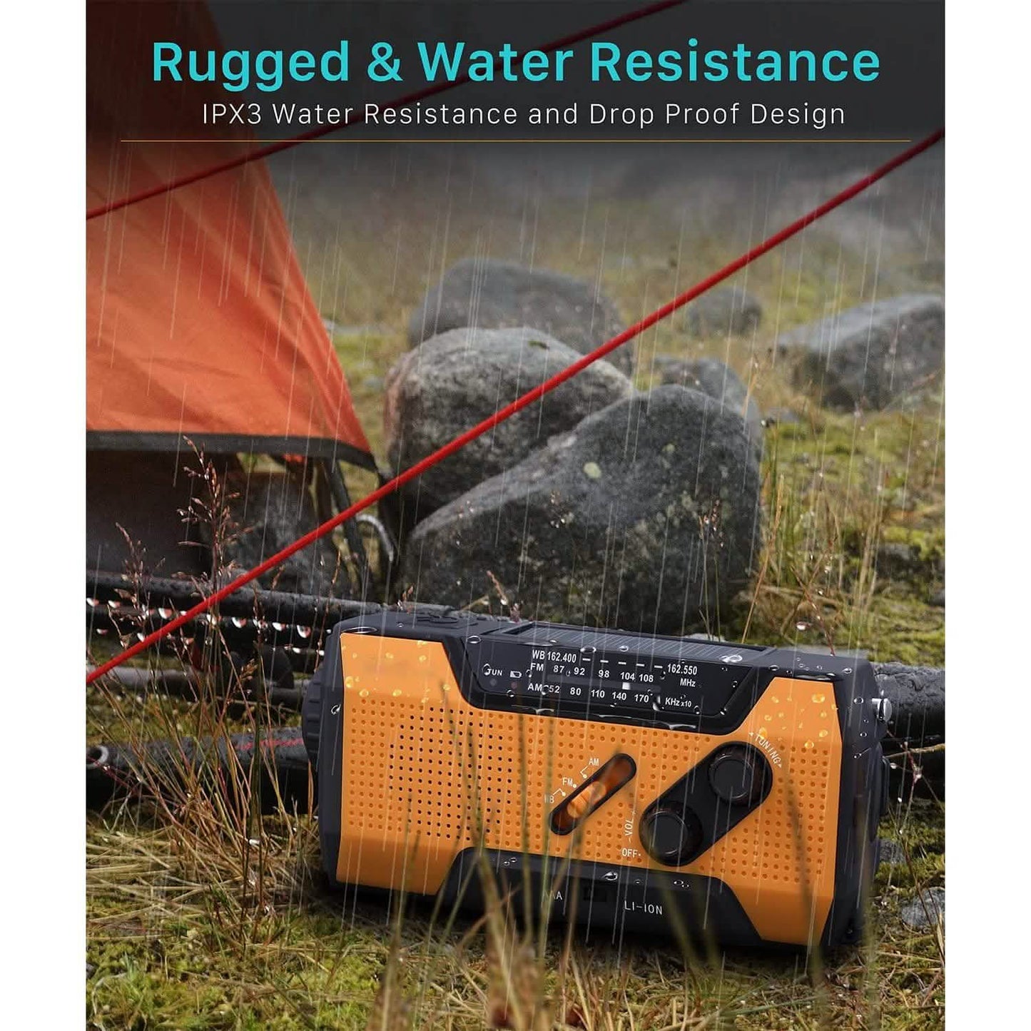 2000mAh NOAA Emergency Weather Radio Portable Power Bank with Solar Charging