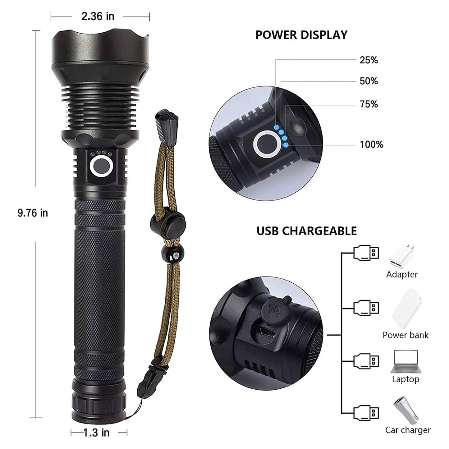 Rechargeable LED Flashlights 90000 Lumens