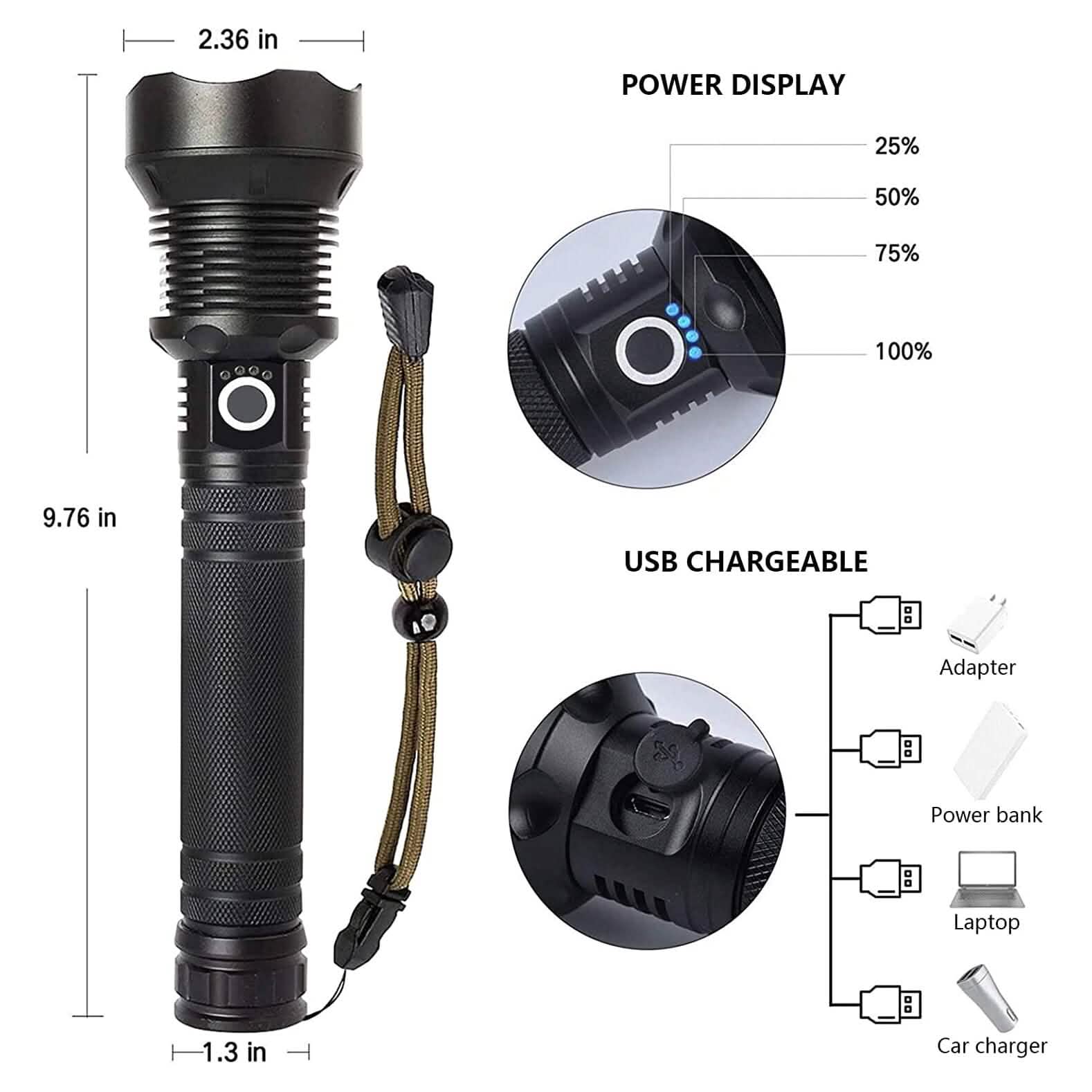 Rechargeable LED Flashlights 90000 Lumens